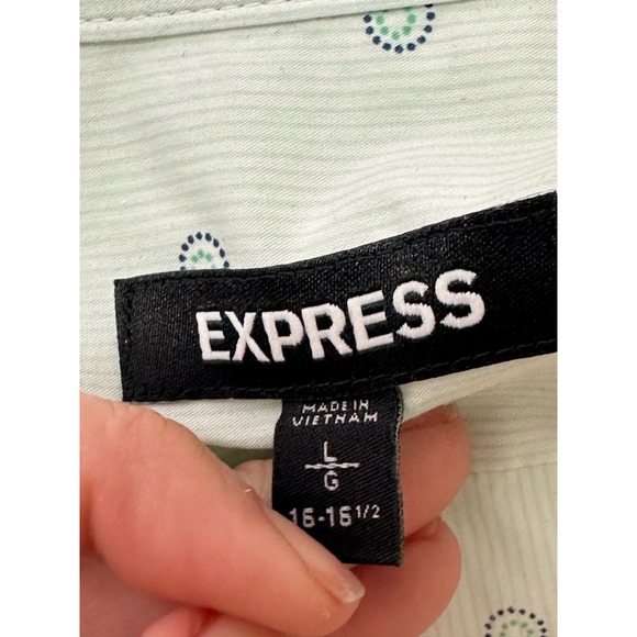 Express green blue polka dots long sleeves button extra slim dress shirt size L - Picture 3 of 8